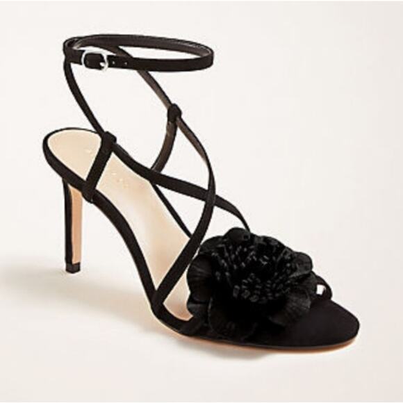 Ann Taylor "Celie" Flower Strappy Black Heel - Picture 1 of 7